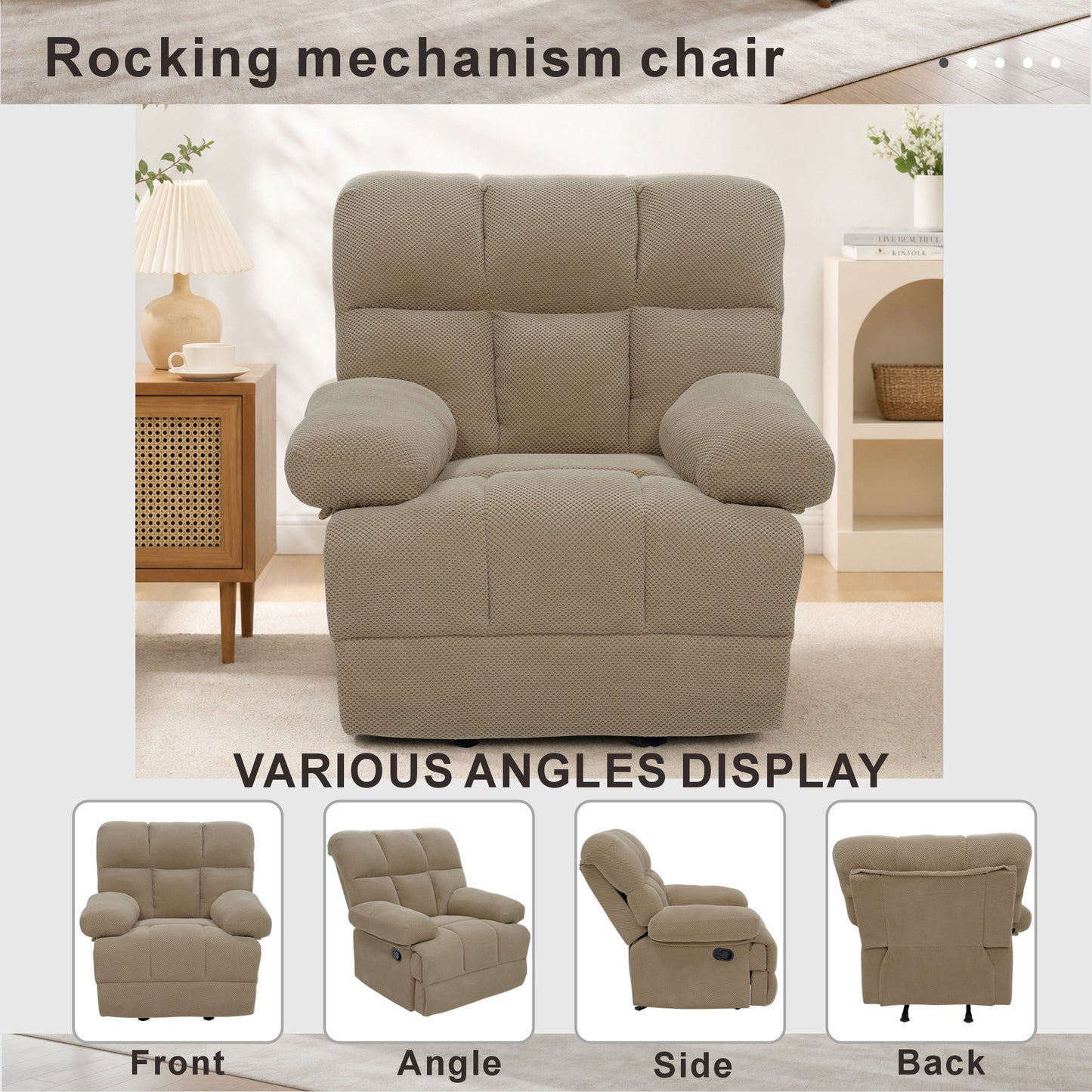 Modern Manual Rocker Recliner Chair - Camel Fabric Upholstery