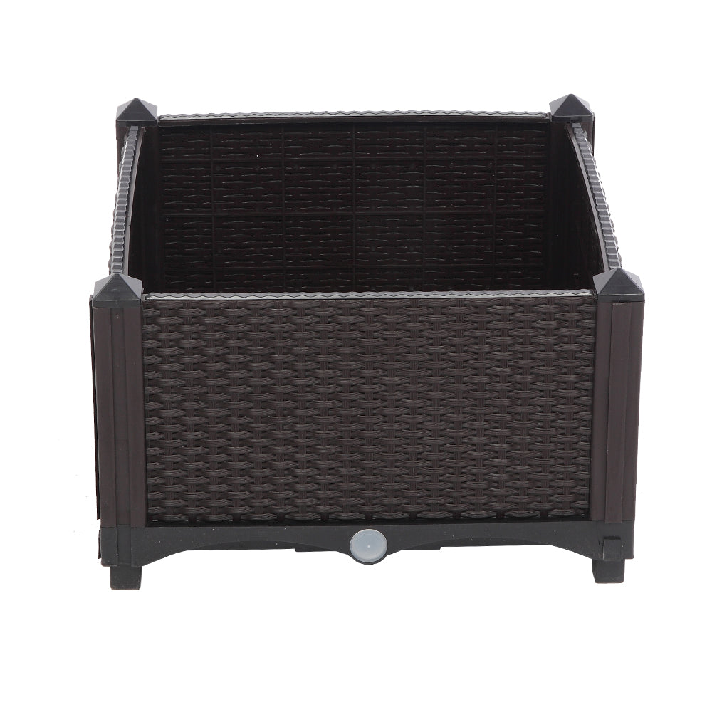 2PCS Brown Injection Molded Planting Box Garden Planter with Rattan Pattern