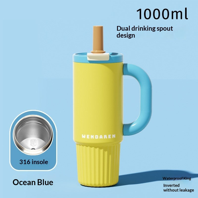 Large Capacity Thermal Insulation Cup with Straw - Stainless Steel Travel Mug