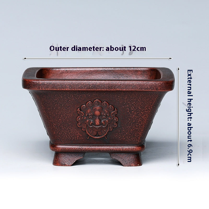 Purple Clay Flowerpot with Chinese Style Design Small Round & Square Options