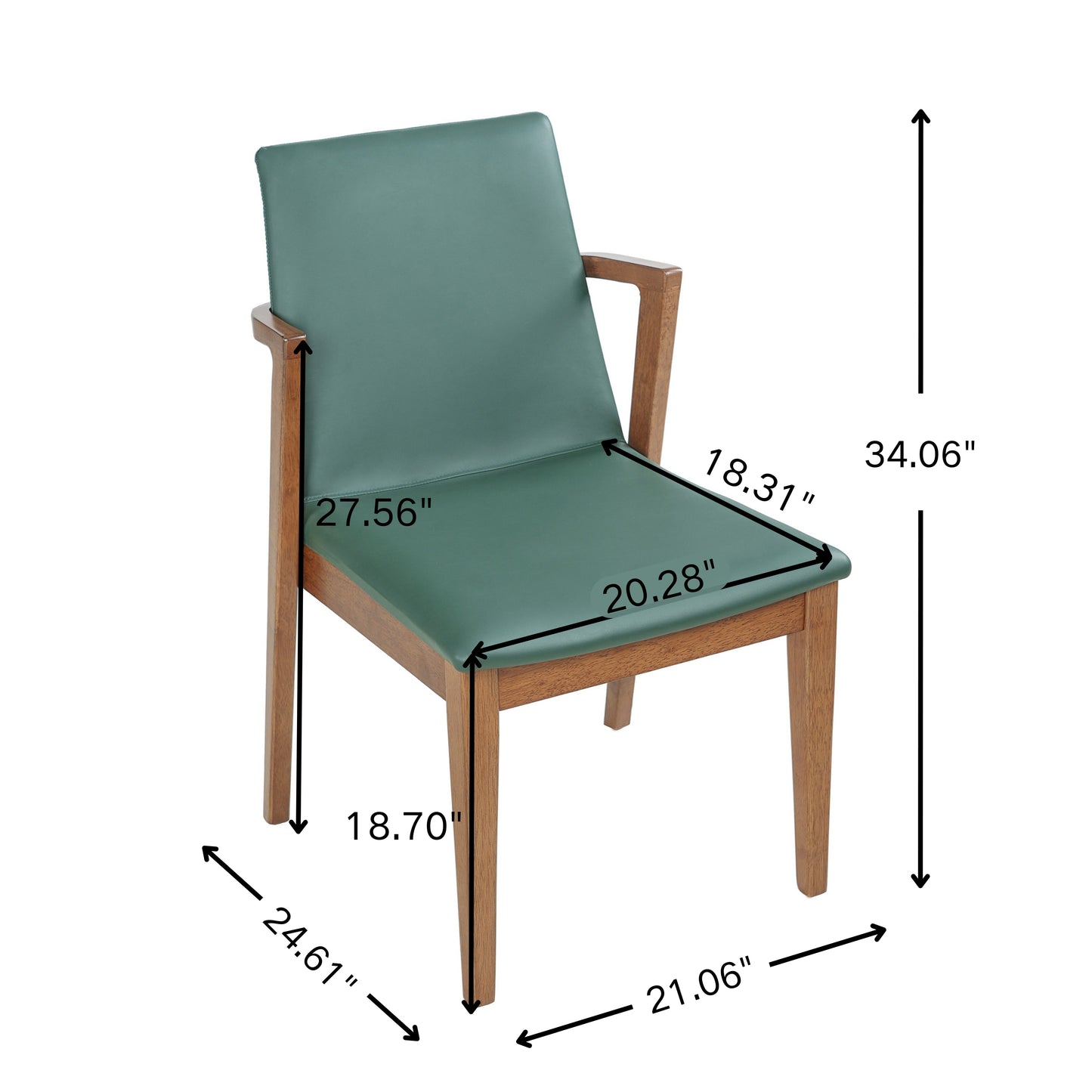 Mid-Century Modern Dining Chairs Set of 2 - Green PU Upholstered
