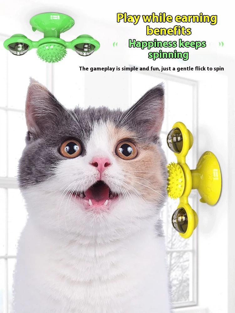 Interactive Cat Toy Set with Windmill LED Ball, Suction Cup & Catnip, Indoor Exercise & Entertainment