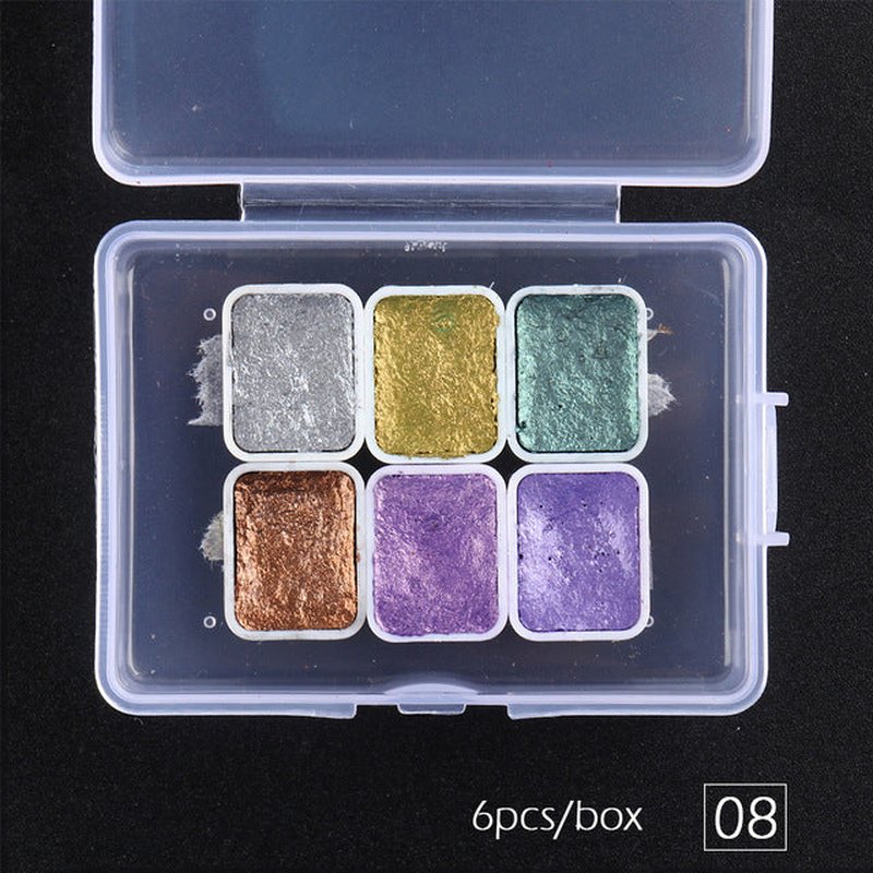 Metallic Pearlescent Nail Watercolor Pigment Set - 6 Shades