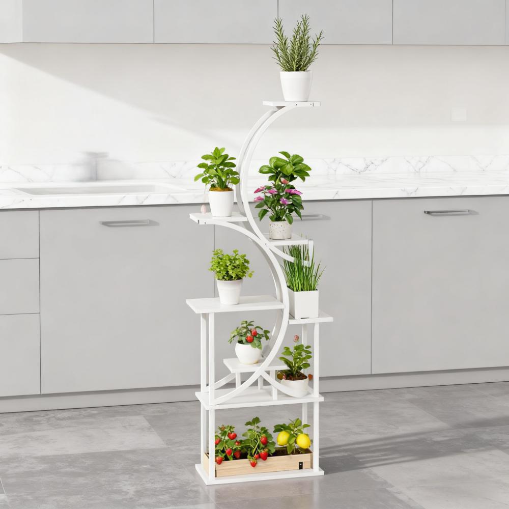 White 8-Tier S-Shaped Plant Stand - Corner Plant Rack