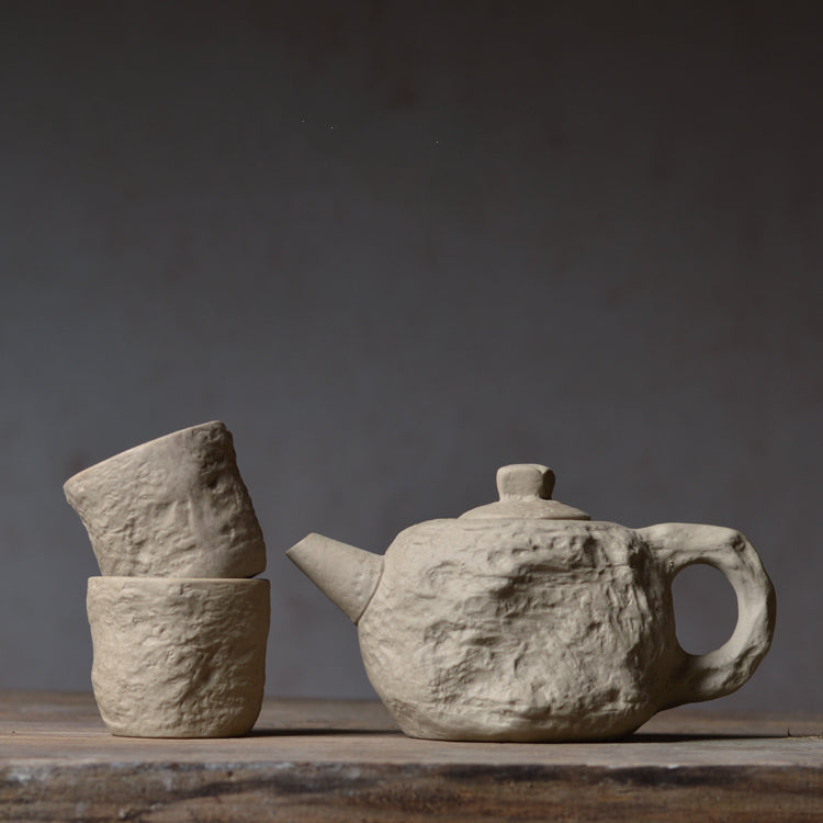 Handmade Ceramic Rock Clay Pot and Cups Set - Kitchen Drinkware