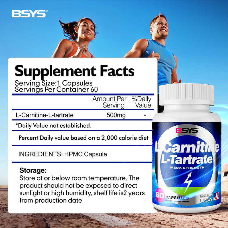 L-Carnitine L-Tartrate Supplement - 60 Capsules