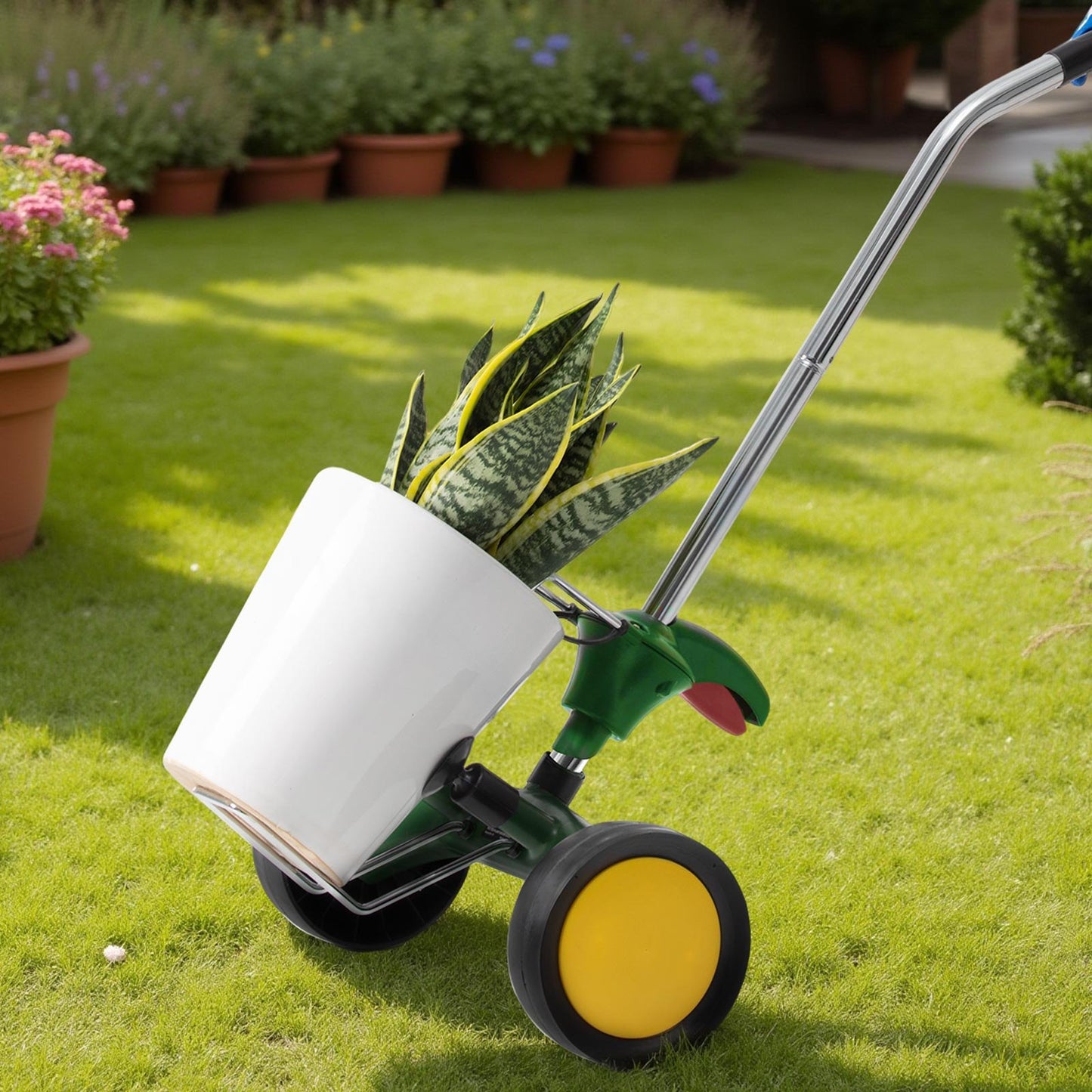 Heavy Duty Garden Pot Mover Dolly with Adjustable Handle and Swivel Wheels