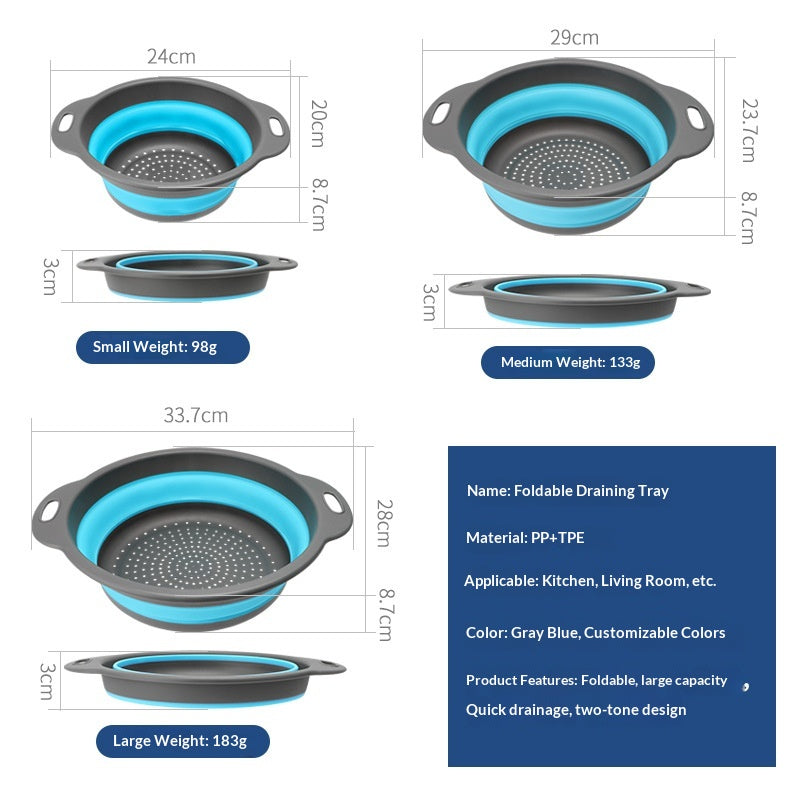 3-Piece Collapsible Drain Basket Set - Multi-Functional Plastic Storage