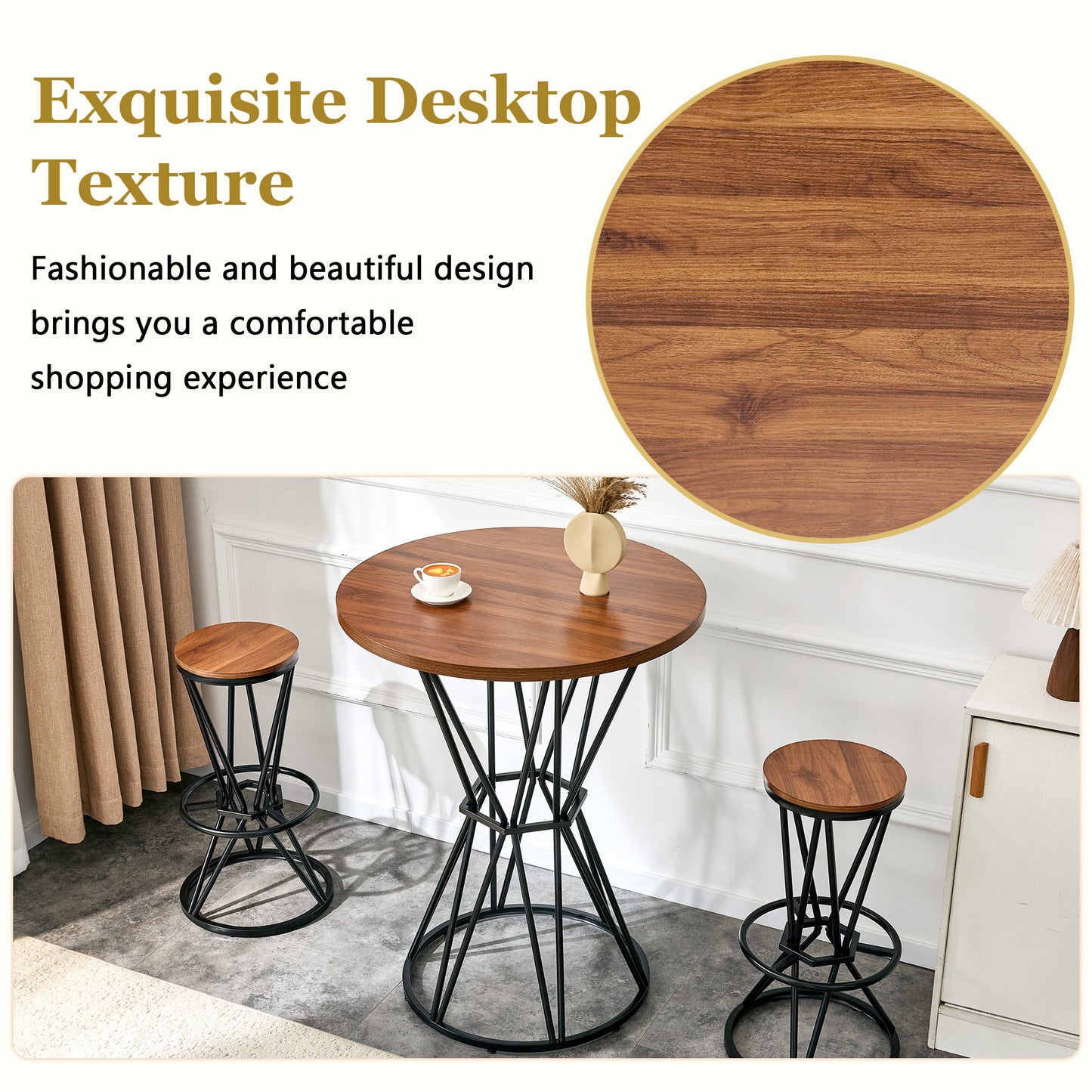 Single Package Bar, Table, Chair Set.31.5-inch Walnut Wood Grain MDF