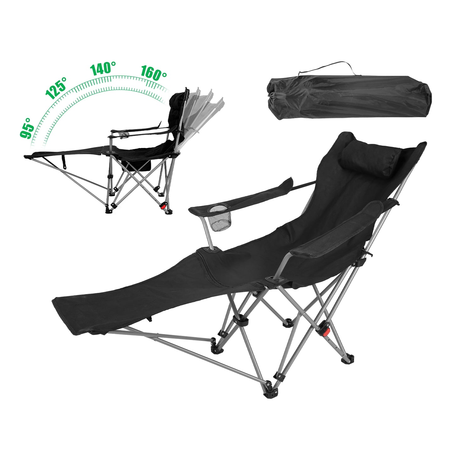 Adjustable Reclining Camping Chair with Footrest & Cup Holder