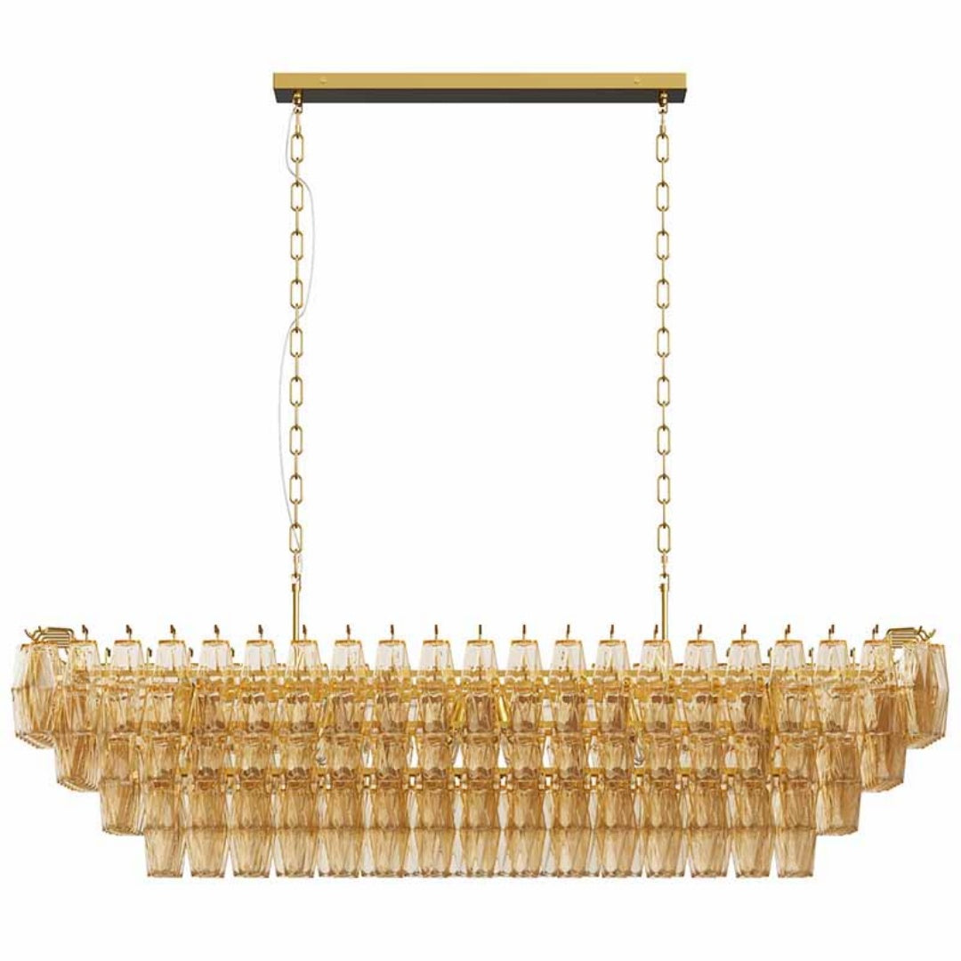 Large Gold Rectangle Chandelier - 12-Light Smoke Glass Fixture