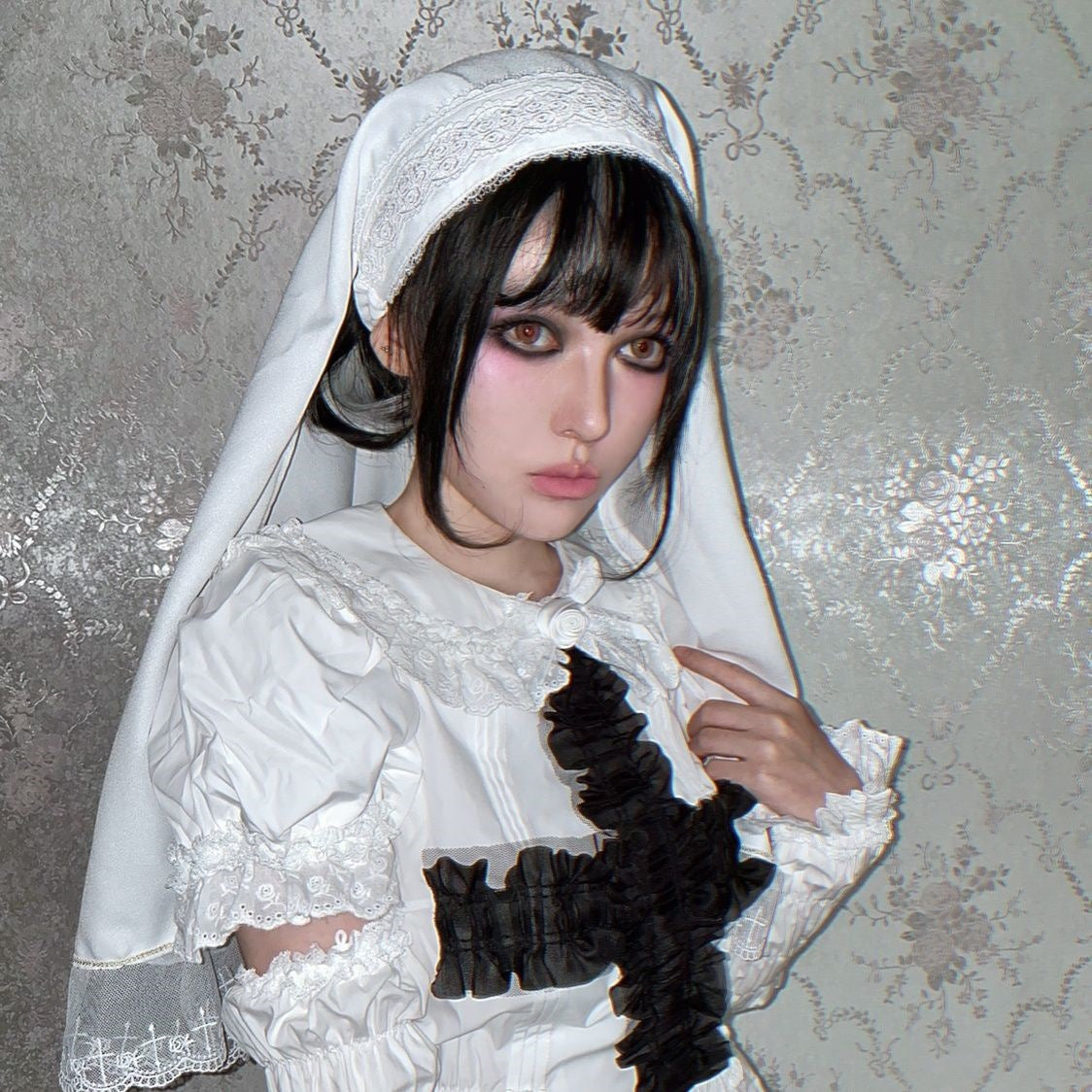 Gothic Nun Scarf Headband - Elastic Band Hair Accessory