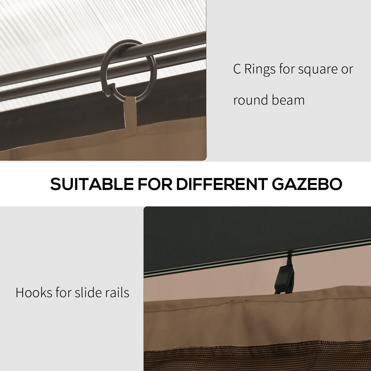 Gazebo Sidewall Set with Hooks & C-Rings - Brown, 9.84' x 9.84'
