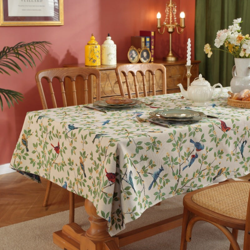Rectangular Jacquard Tea Table Cloth - Rustic Floral Pattern, Multiple Sizes