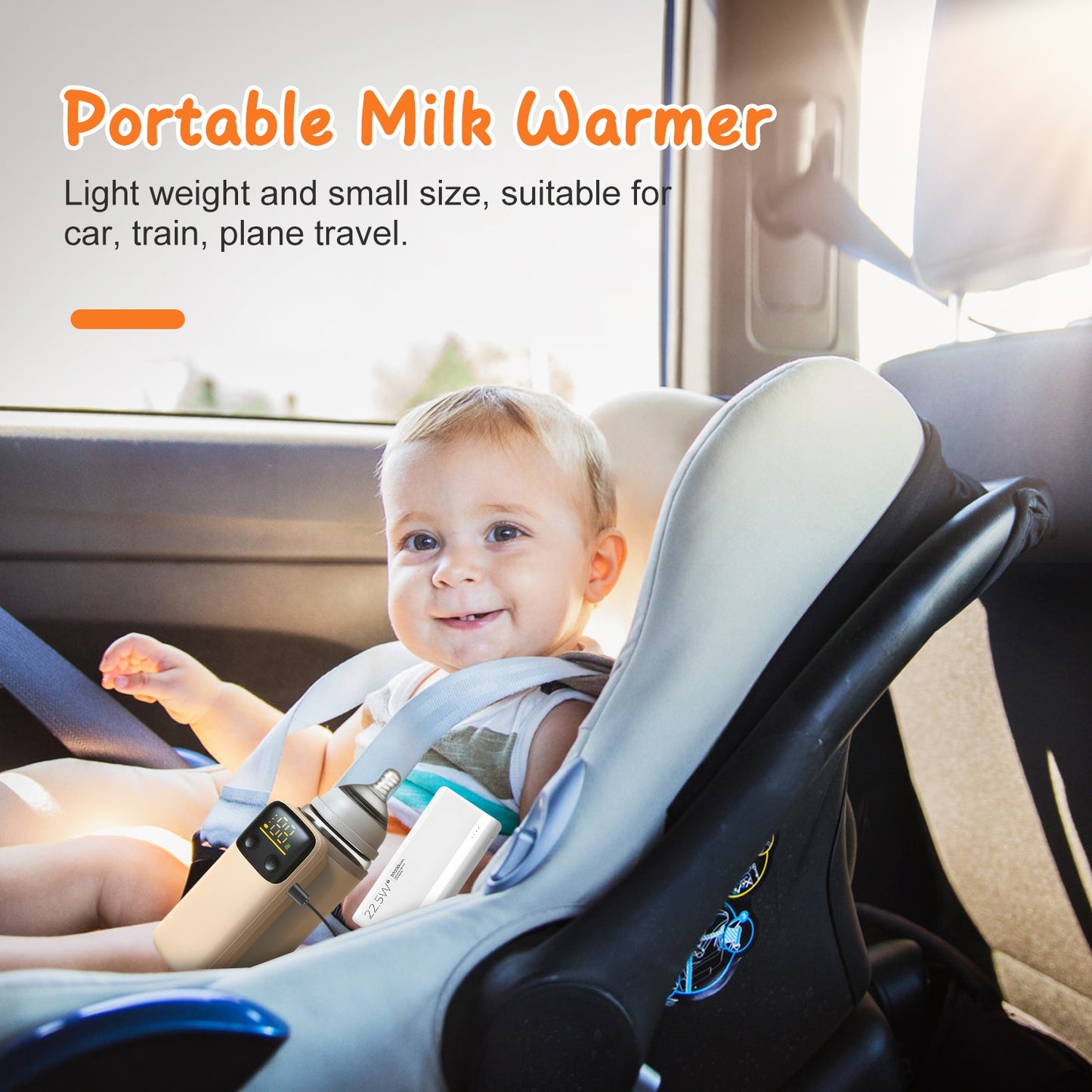 Portable Baby Bottle Warmer with Night Light - Travel & Home Use, 6 Heating Levels