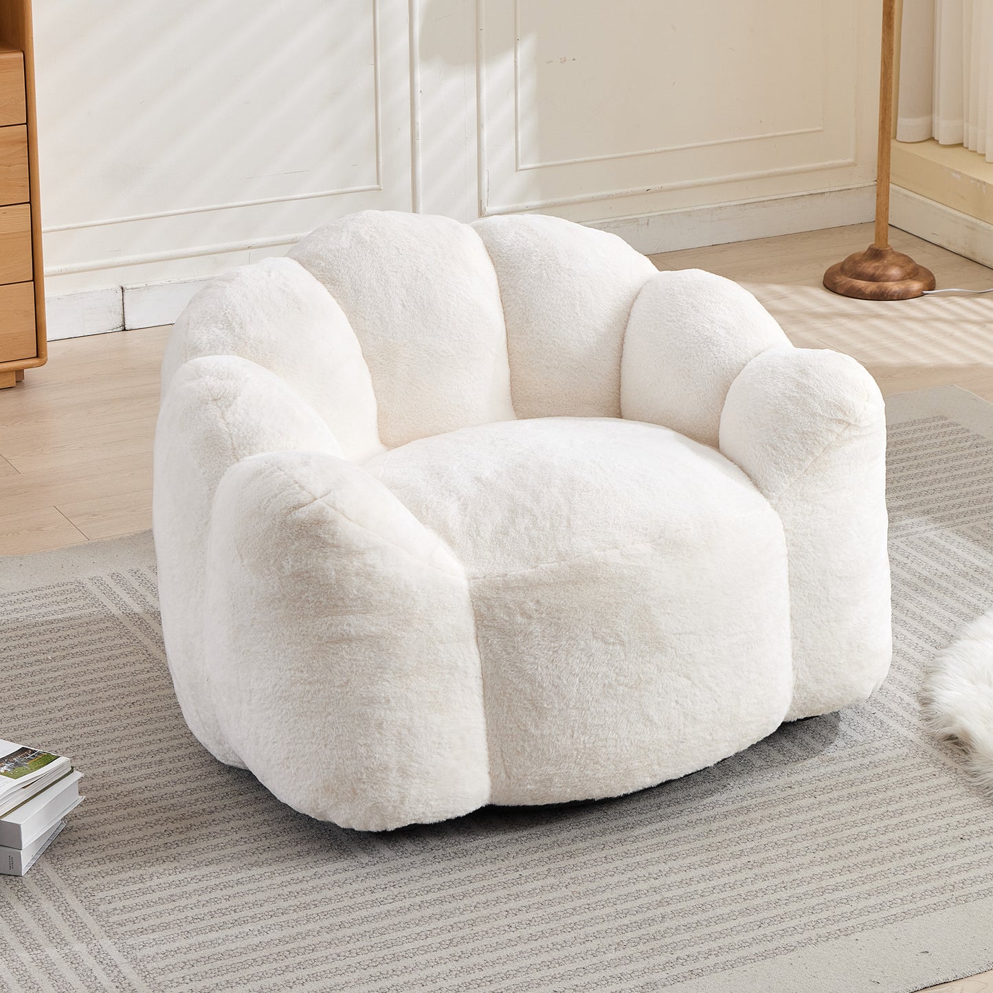Adult Bean Bag Sofa with Pull Ring - White Faux Fur