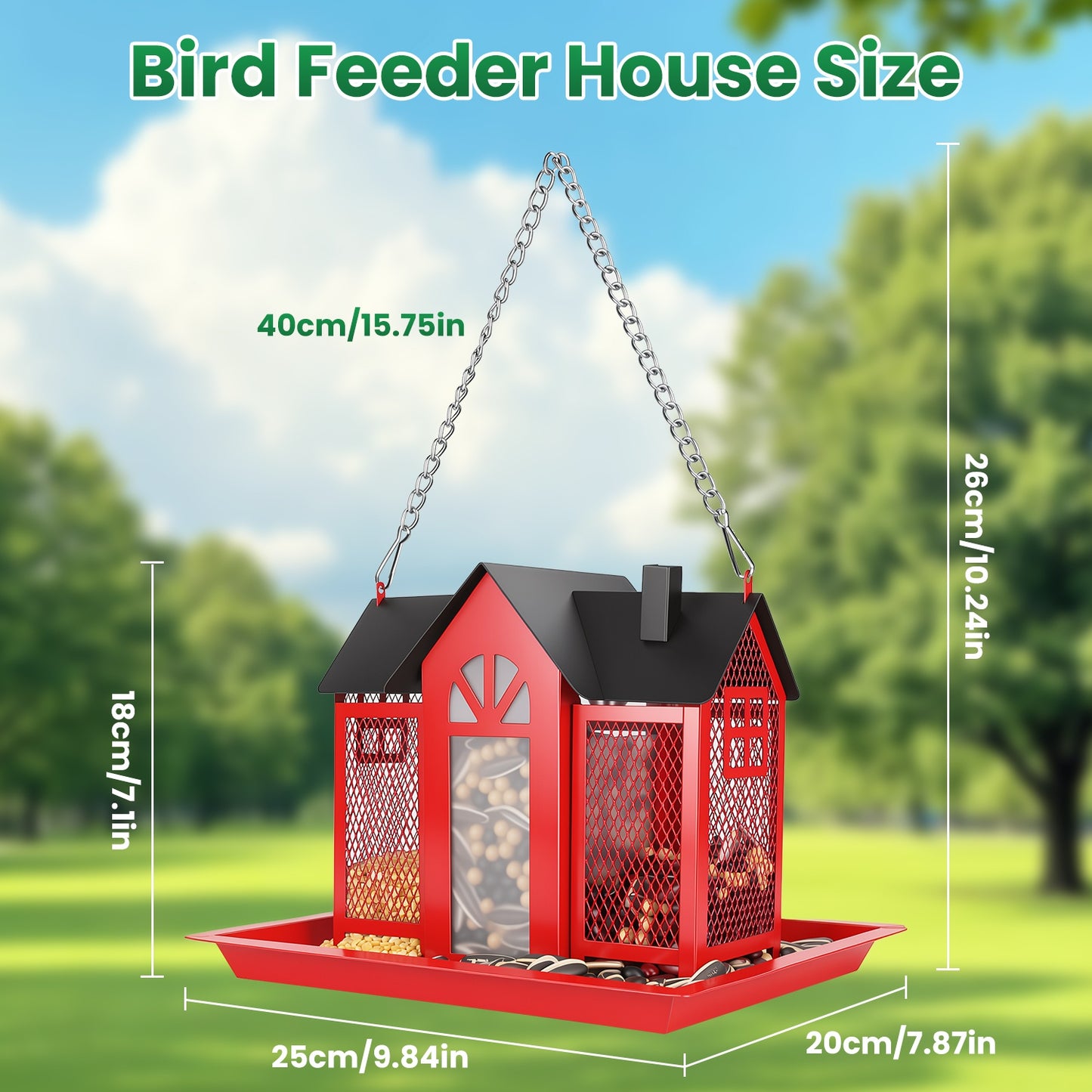 Metal Bird Feeder House with Visible Window & Lift Top - Outdoor Garden Decor