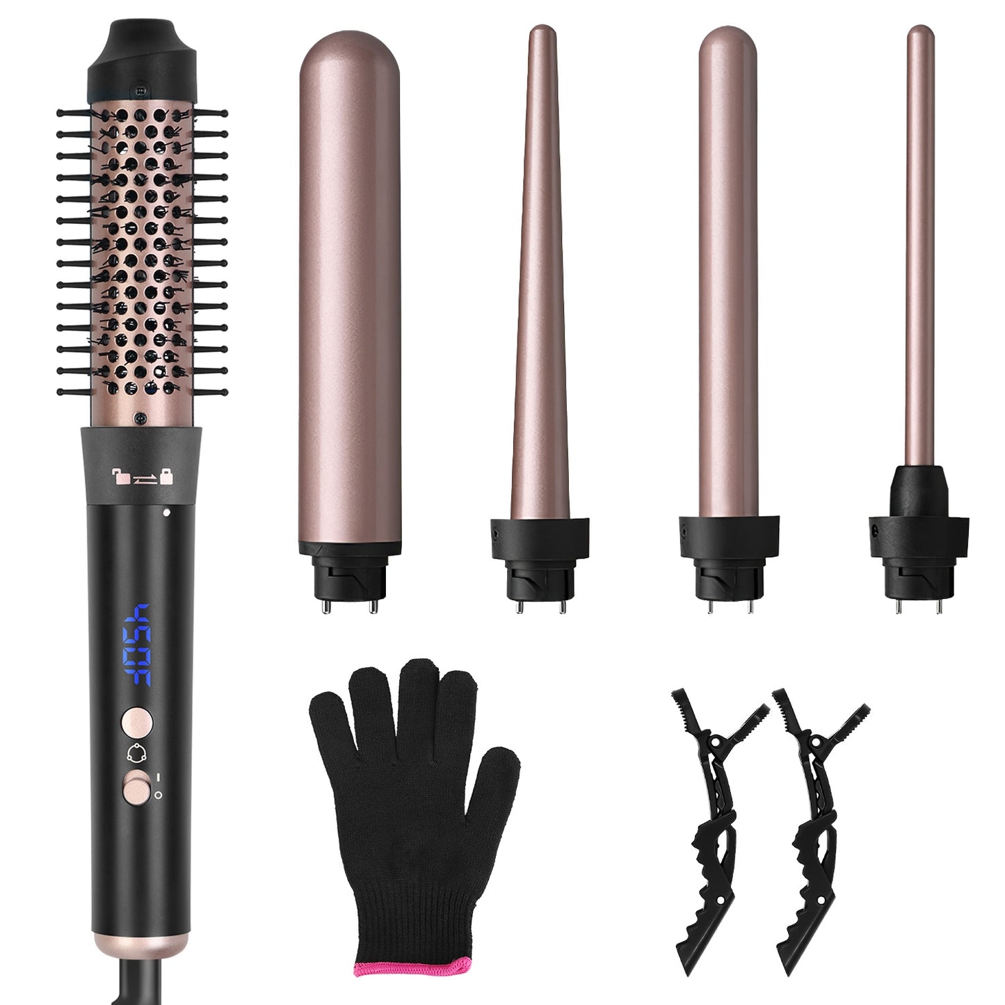 5-in-1 Curling Iron Wand Set with Interchangeable Barrels & Heat Control