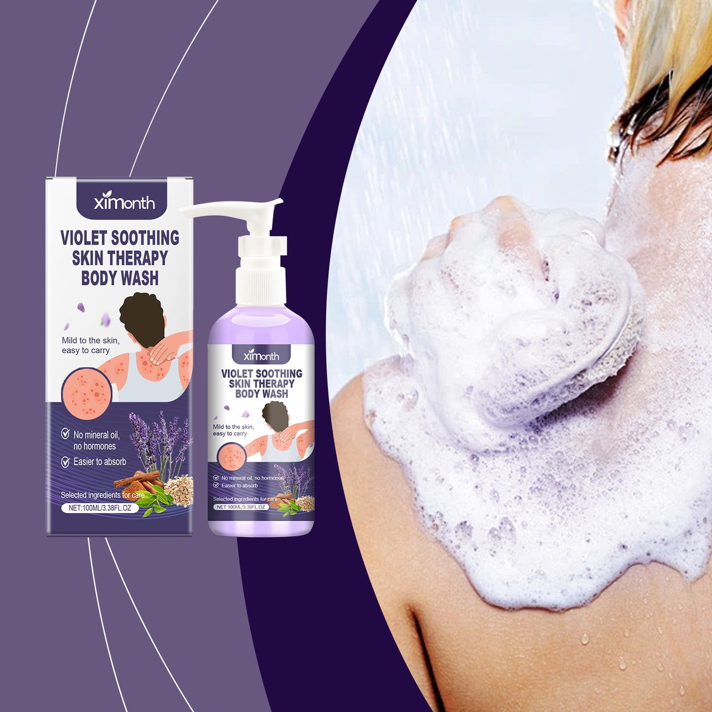 Violet Moisturizing Body Wash - Gentle Skin Cleansing Gel with Tea Tree Oil
