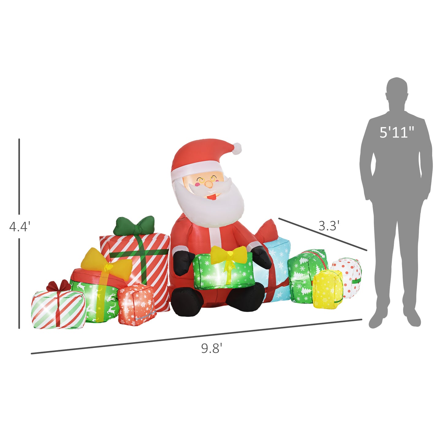 Inflatable Santa Claus with Gift Boxes and LED Lights - 118.1"