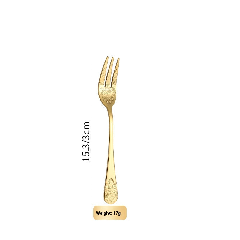 Vintage Gold-Plated Stainless Steel Cutlery Set - Dinner Knife Fork Spoon Tea Spoon
