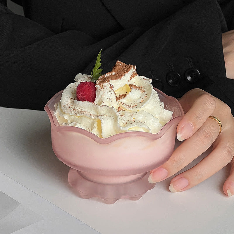 Pink Flowered Glass Dessert Cup - High Footed, 250ML, Set of 1 or 2