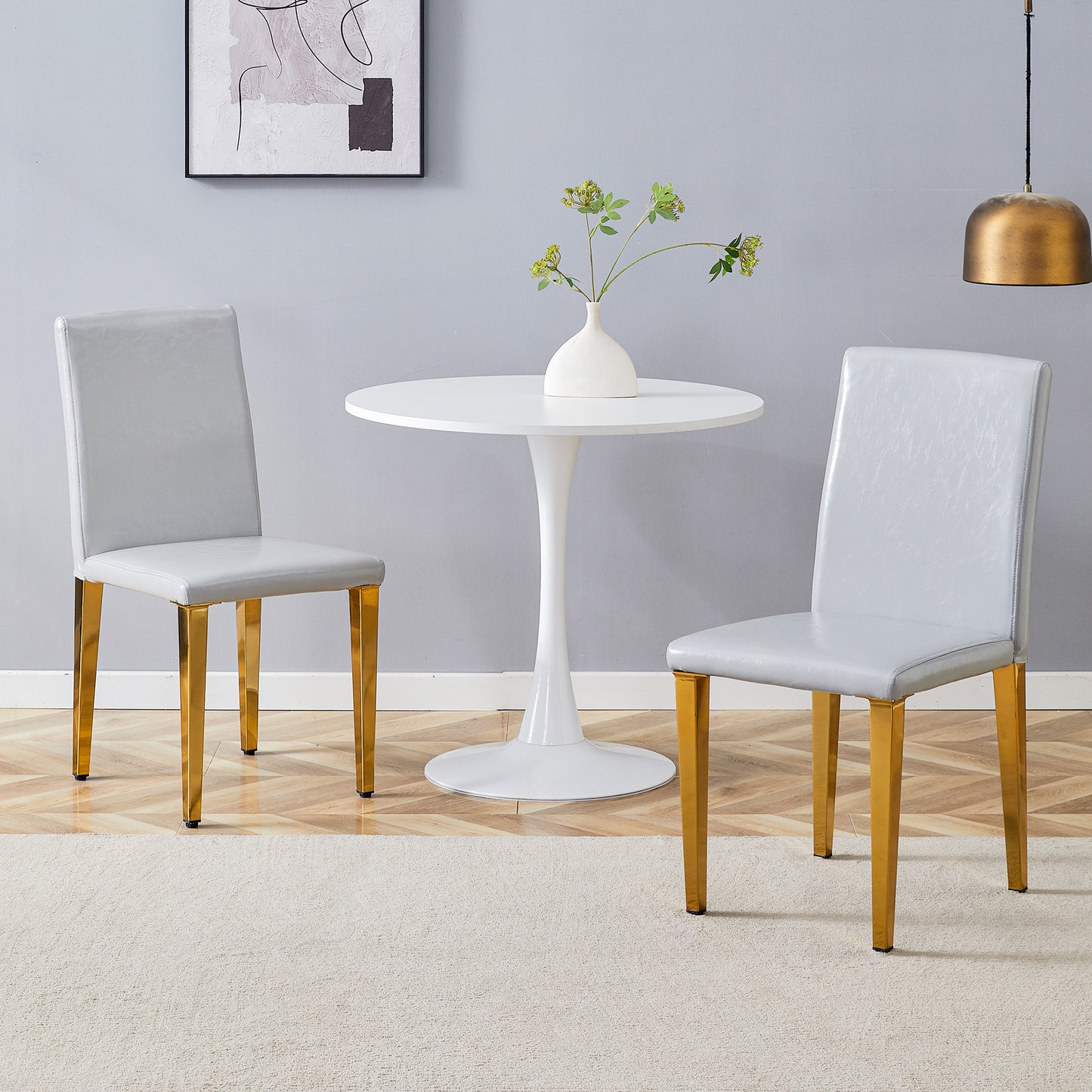 Set Of 2 Light Gray PU Dining Chairs,35.4in High, 18.5in Ergonomic