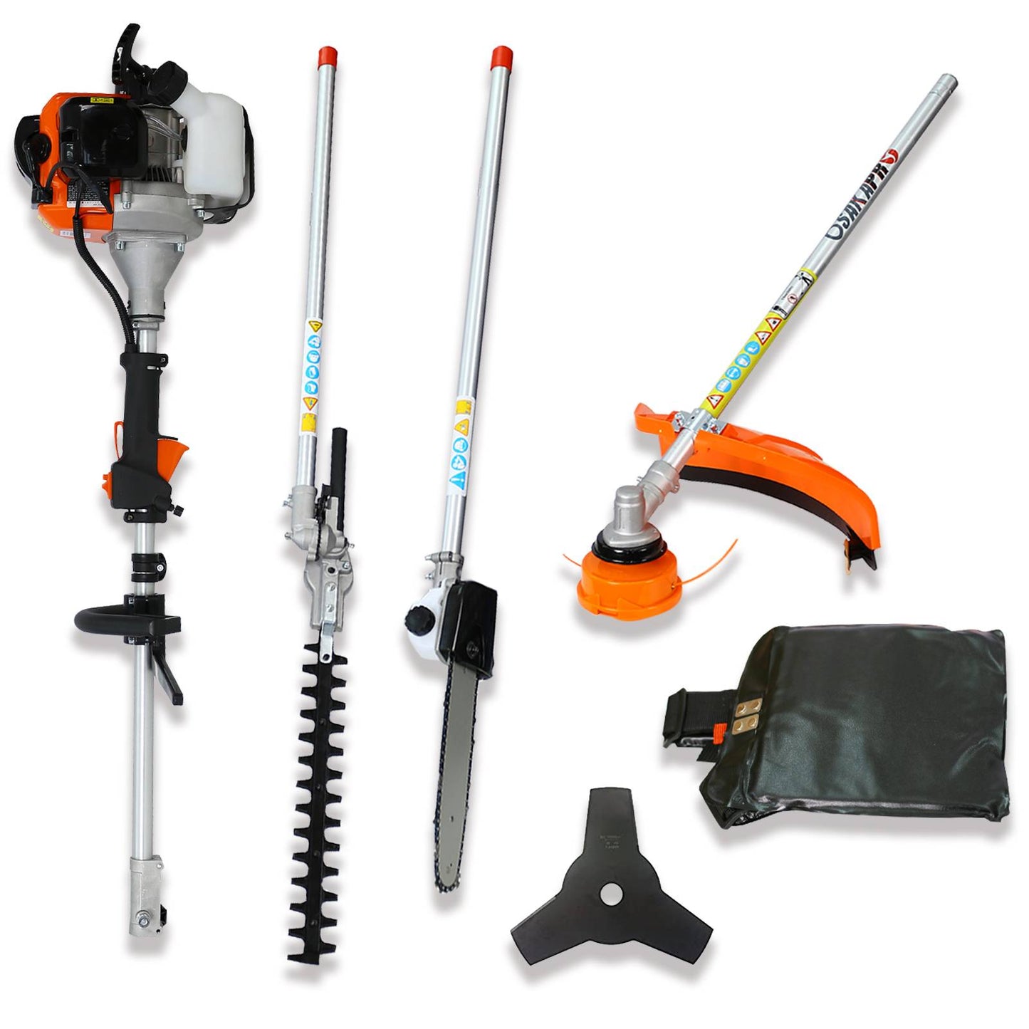4-in-1 Gas Powered Multi-Functional Trimming Tool with Pole Saw, Hedge Trimmer & Brush Cutter