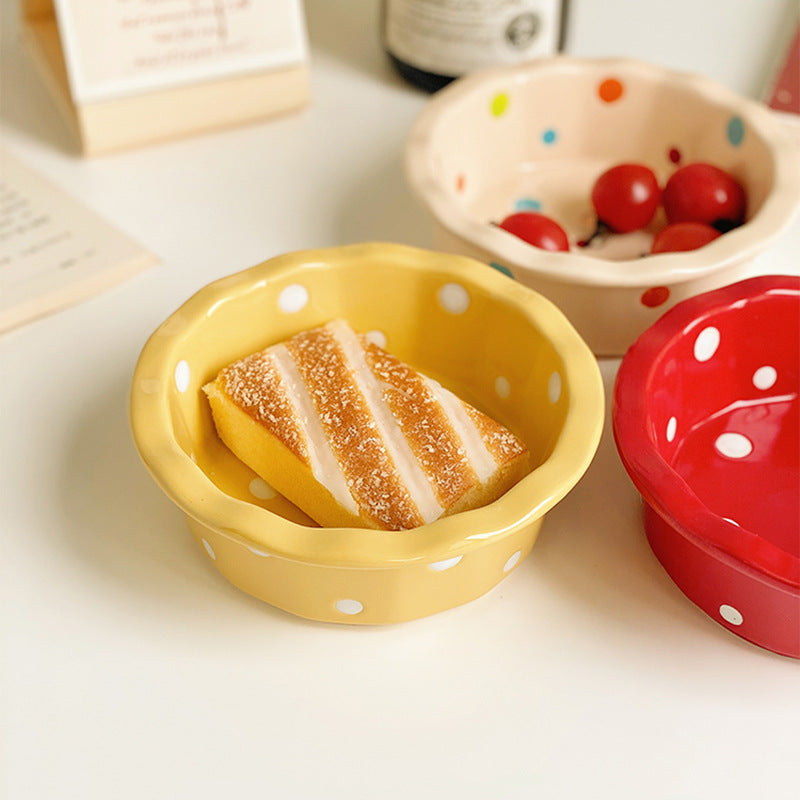 Polka Dot Porcelain Bowl Set - Cute Kitchen Dinnerware, 5-Inch
