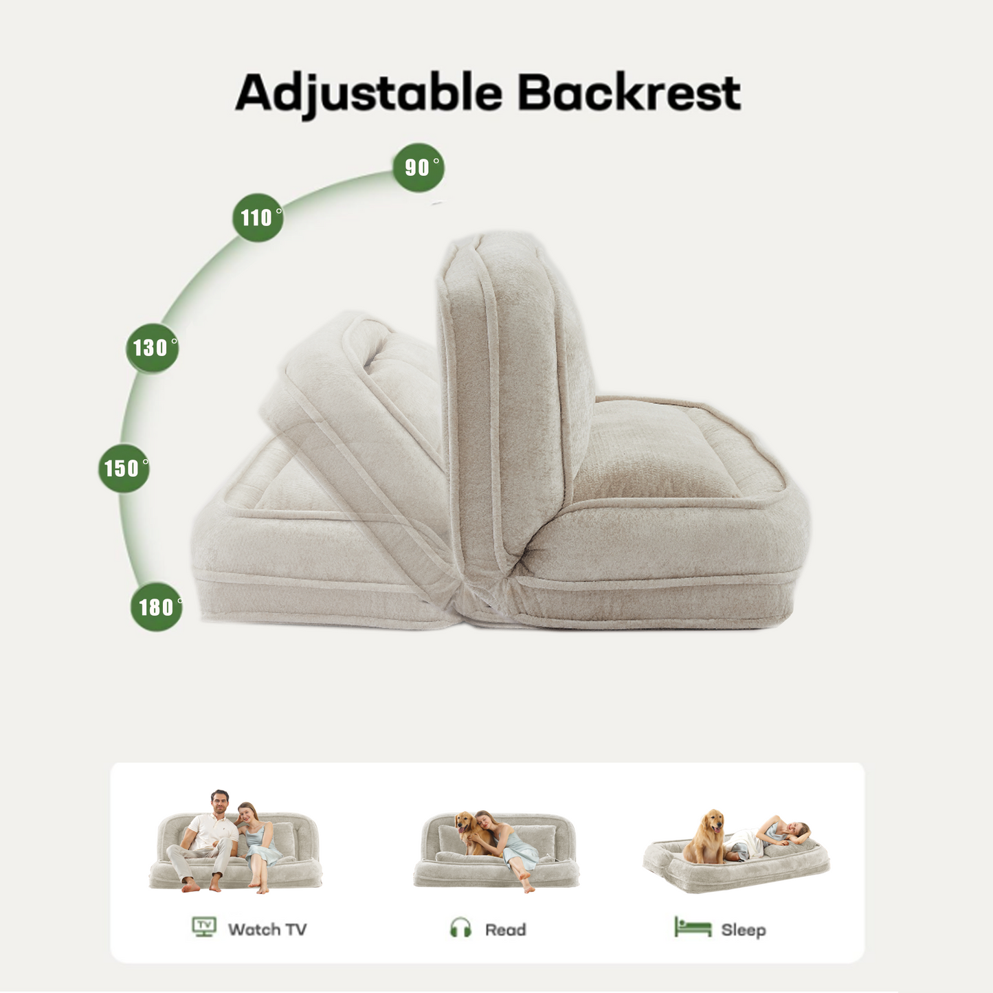 Extra Large Chenille Lazy Sofa Loveseat - Beige 2-in-1 Dog Bed