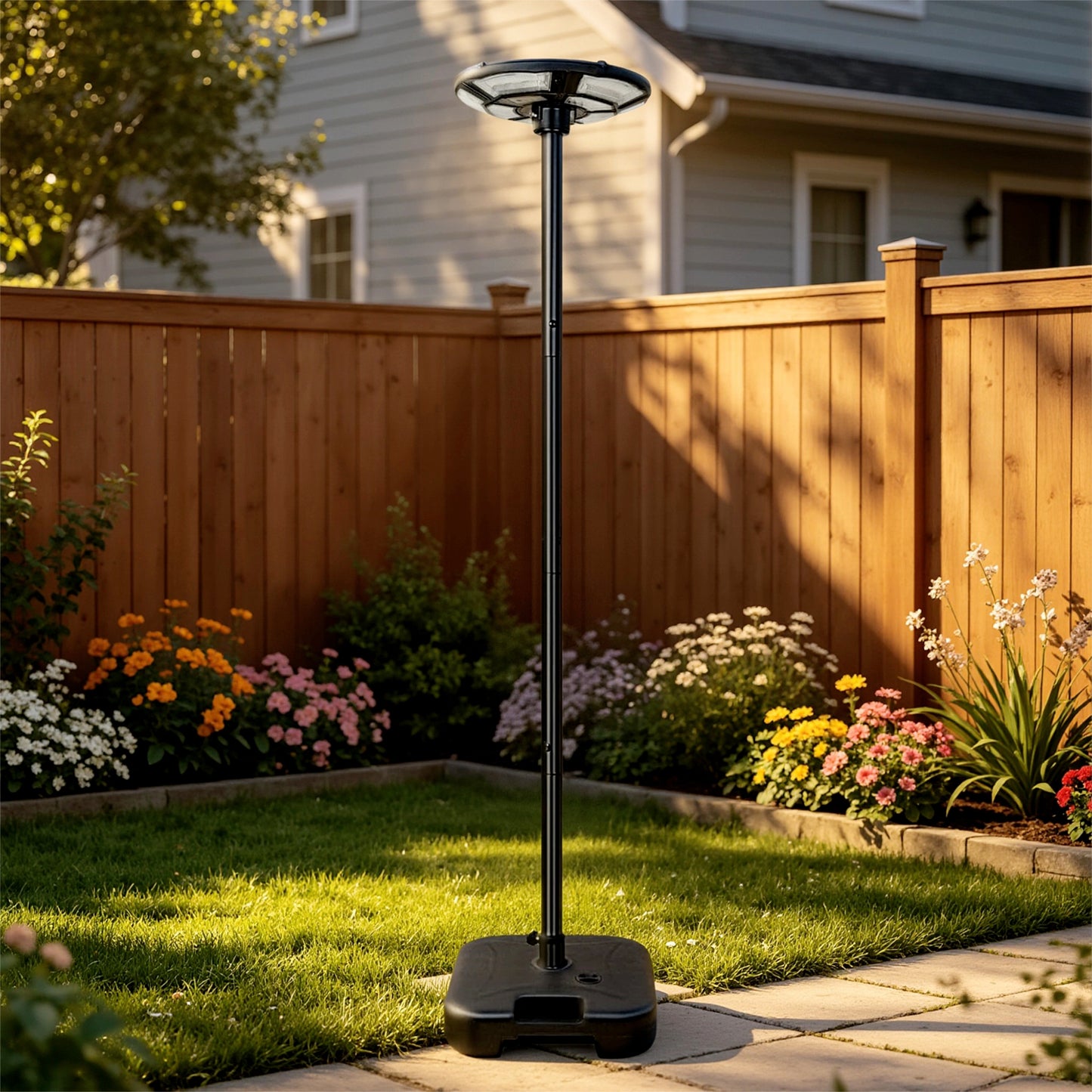 Solar LED Street Lamp with Pole - Matt Black Outdoor Light