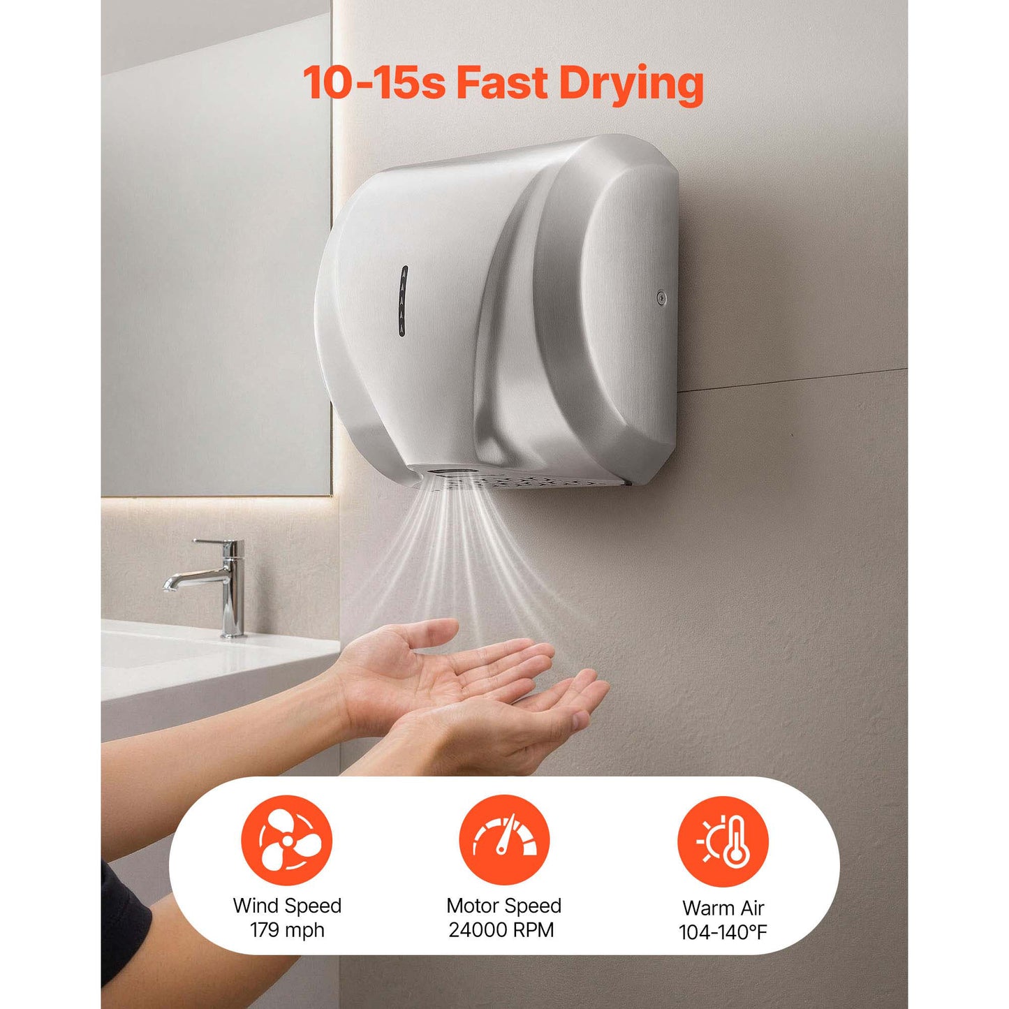 2 Pack Commercial Hand Dryer 1800W with HEPA Filter - Fast Drying Wall-Mount