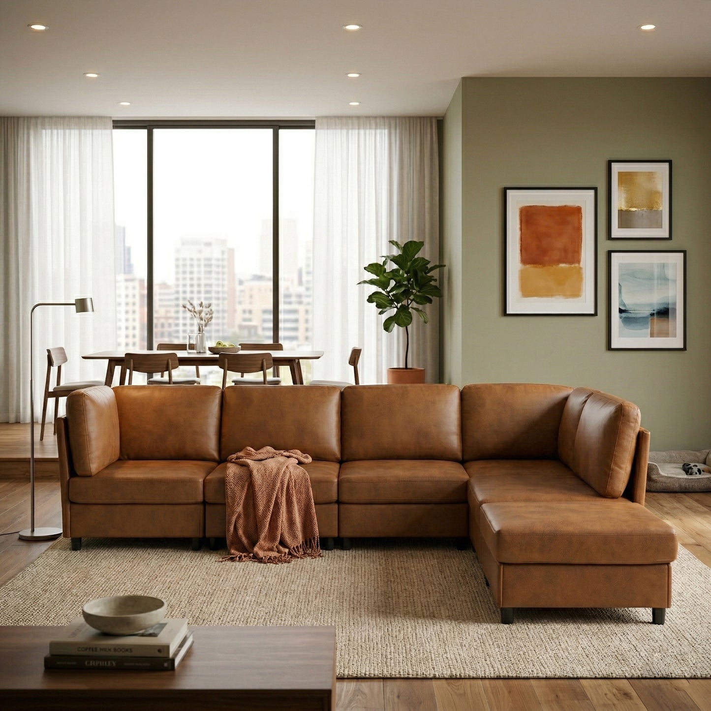 Light Brown Modular Corner Sofa - Freely Configurable Design