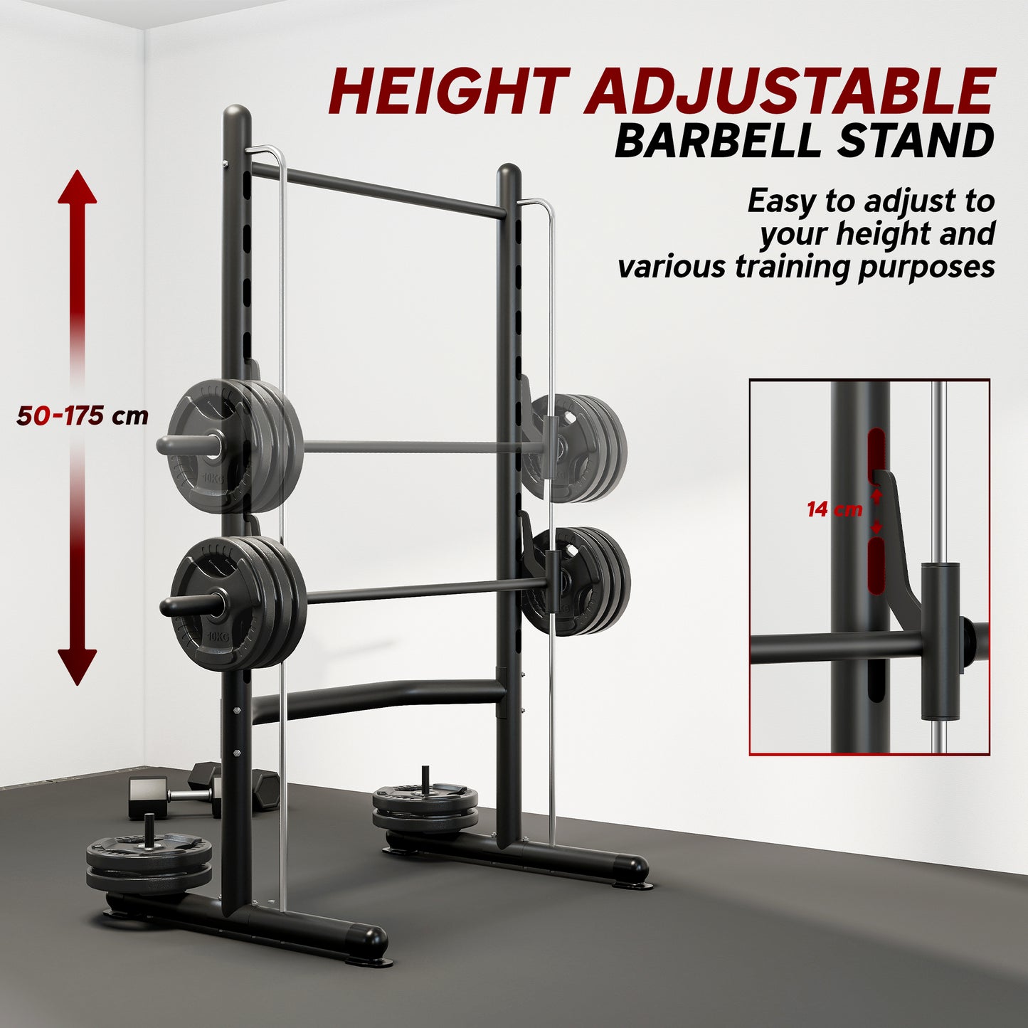 Adjustable Squat Rack with Pull-Up Bar & Barbell Holder - Black