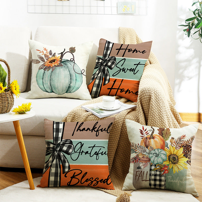 Fall Pumpkin Throw Pillow Covers 18x18 Inch Autumn Thankful Grateful Decor Set