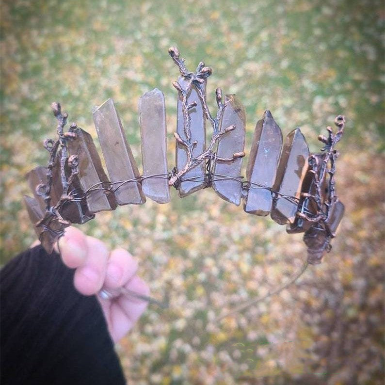 Natural Obsidian Hair Hoop with Crystal Accents - Elegant Hair Accessory