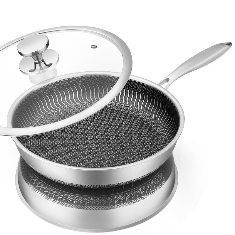 Stainless Steel Frying Pan with Glass Cover - Induction & Gas Stove Compatible