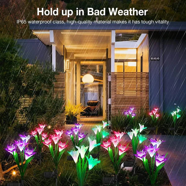 Solar Garden Lights - 4 Pack Color Changing Lily Flowers