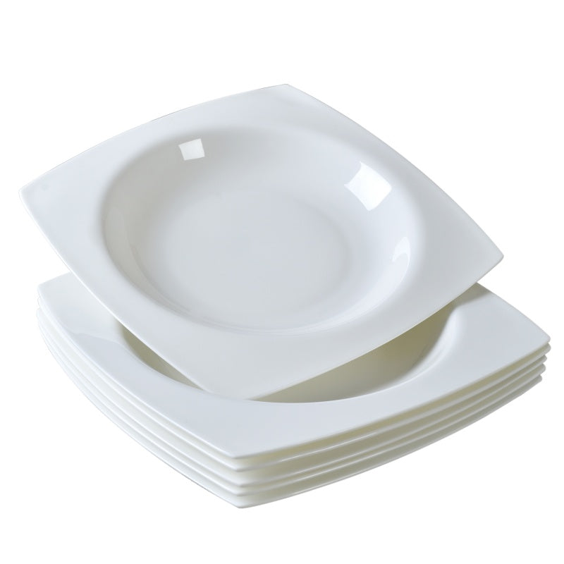 9.5-Inch Square Soup Plate Set - 6 Pieces of White Bone China