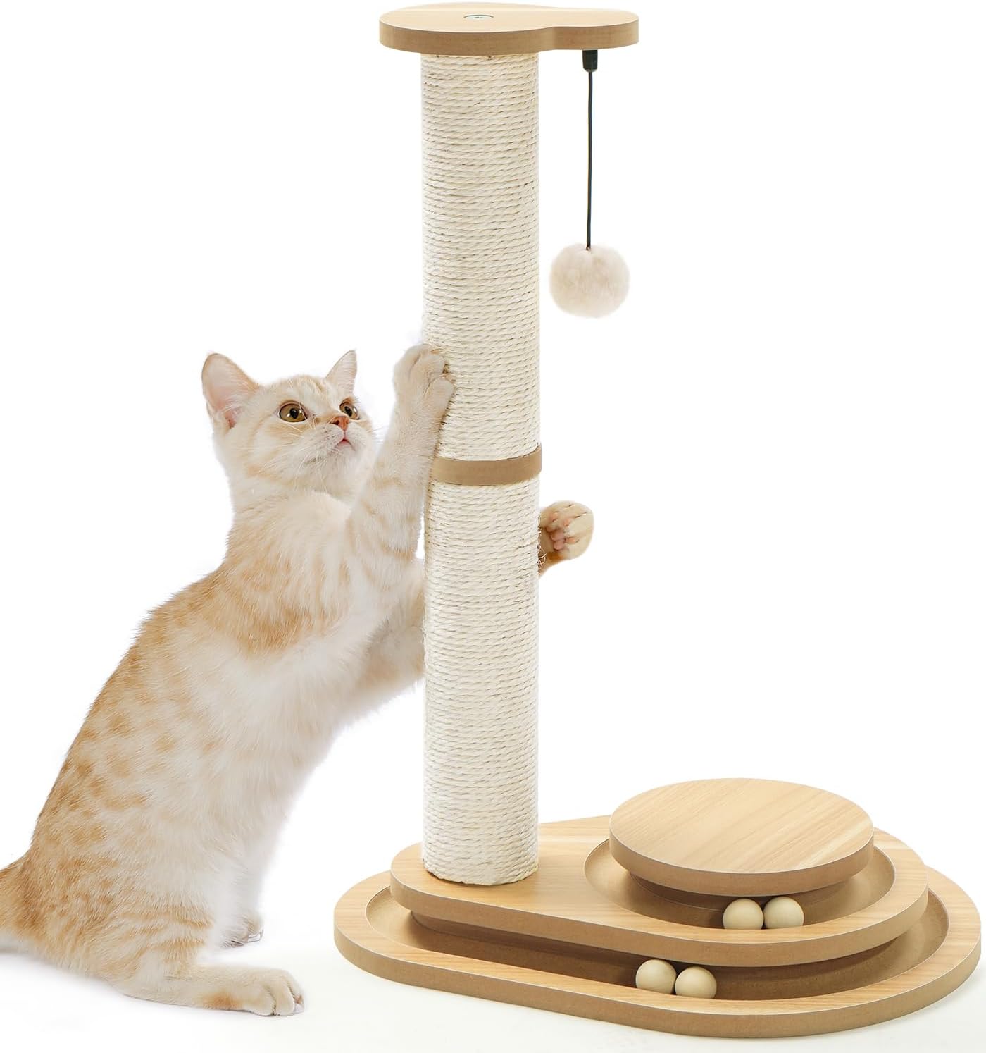 Medium Cat Scratching Post with Interactive Toys and Wooden Ball Lane - Indoor Pet Toy