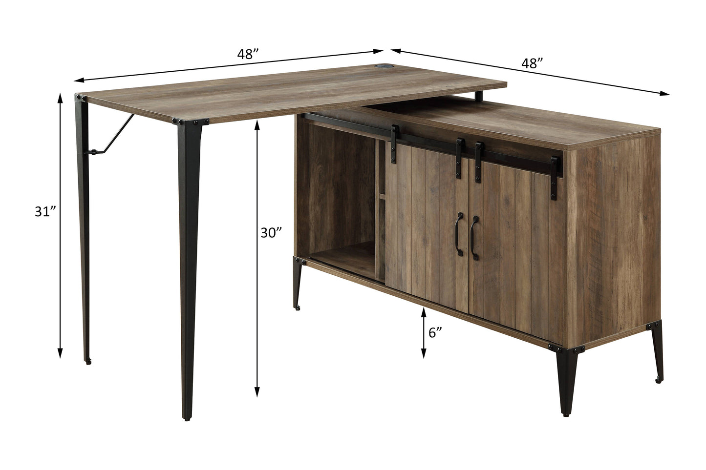 48" Gray Oak & Black Finish Writing Desk with Sliding Barn Door