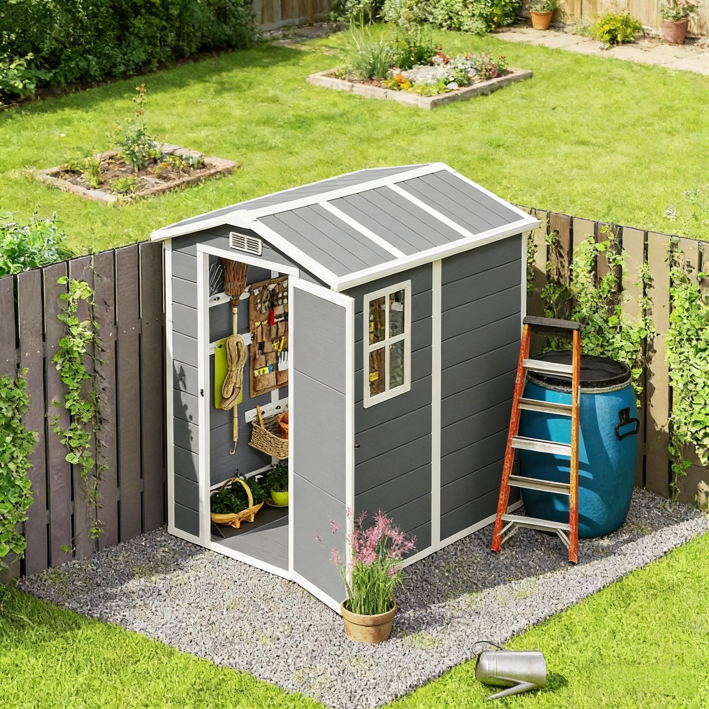 Gray Outdoor Storage Shed - Tool & Garden Equipment Organizer