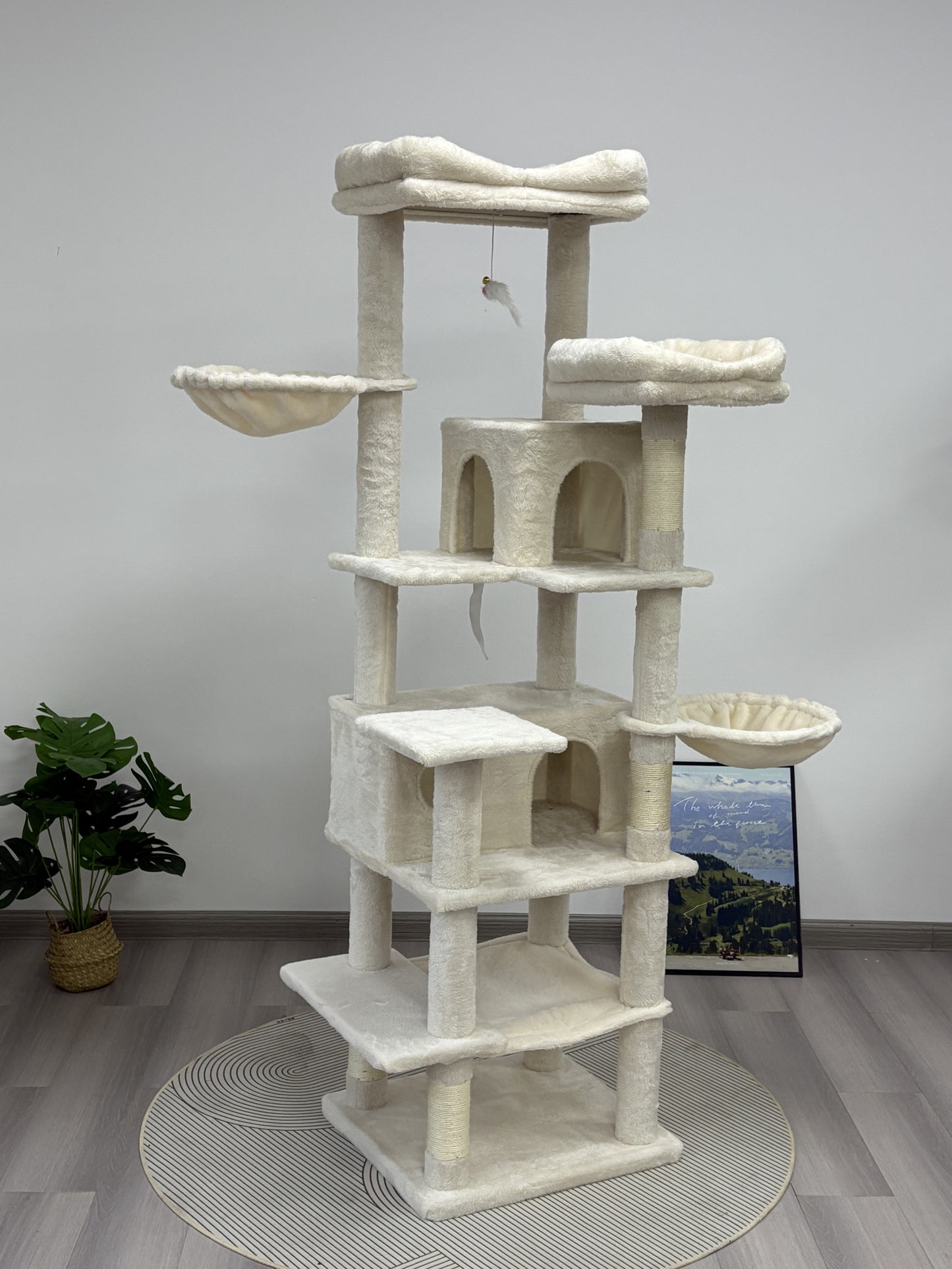 68in Multi-Level Cat Tree with Hammocks and Scratching Posts - Beige