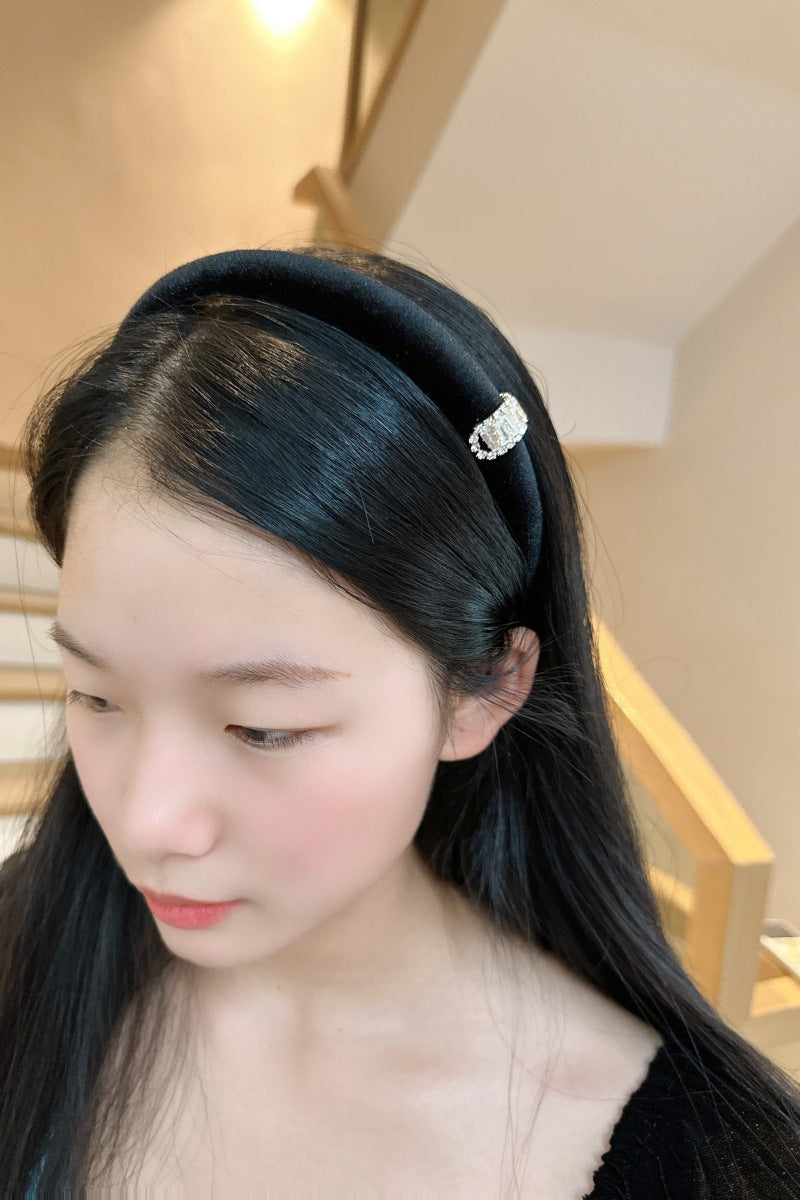 Velvet Headband with Rhinestones and Sponge Padding