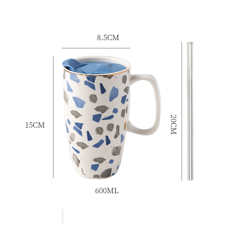 Large Capacity Ceramic Mug with Lid - Multiple Styles, 500-600mL Drinkware