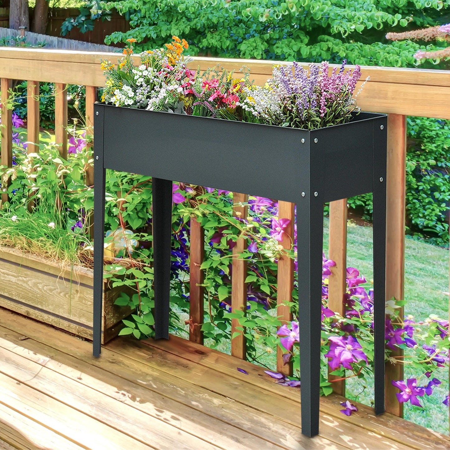 Metal Raised Garden Bed with Legs - 39" x 12" x 32" Elevated Planter Box, Dark Gray