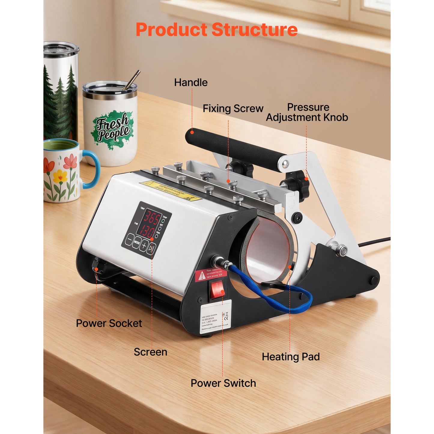 Tumbler Heat Press Machine for Sublimation Mugs and Cups - Fast, Even Heating, Includes Tape & Gloves
