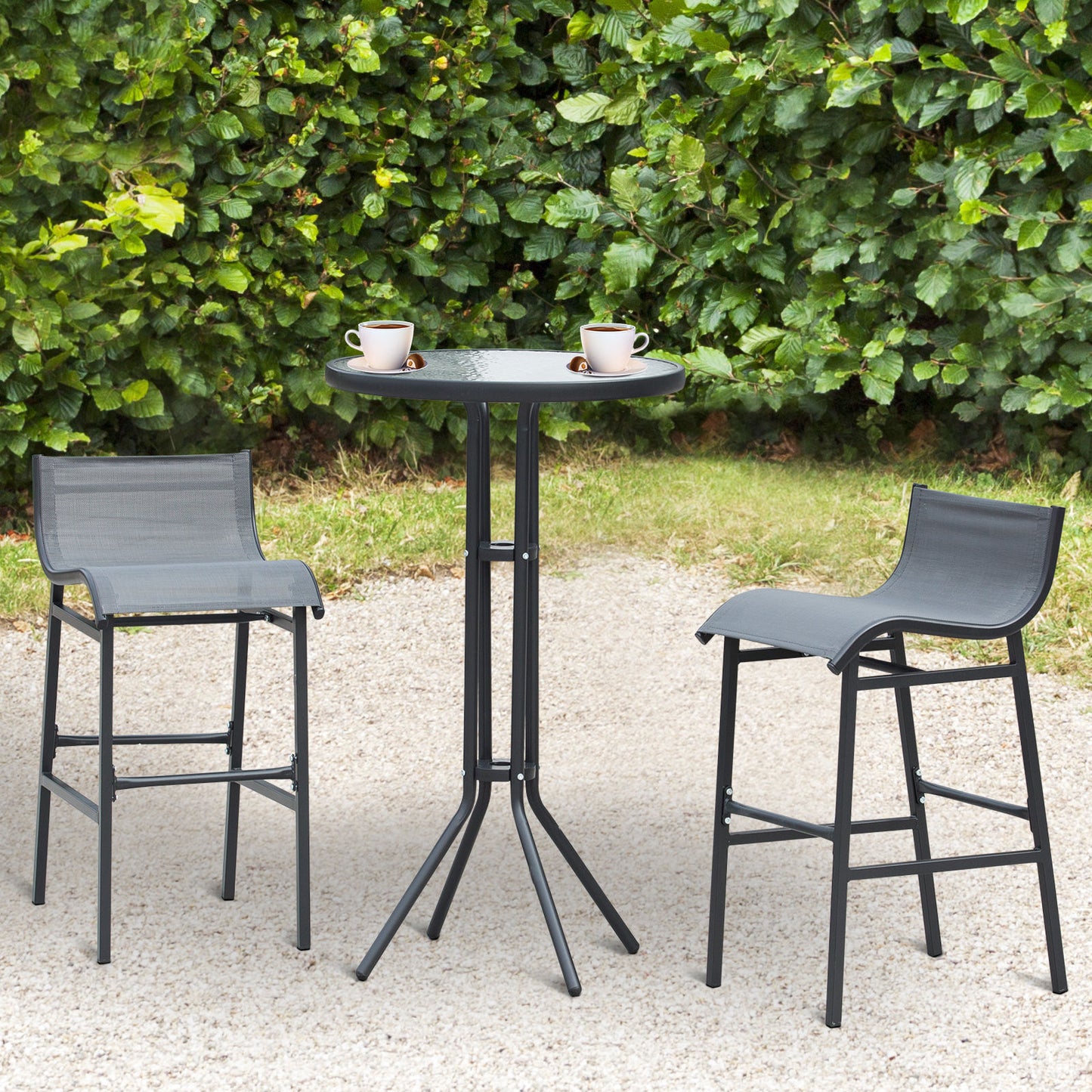 3 Piece Bar Height Outdoor Bistro Set for 2 - Charcoal Gray