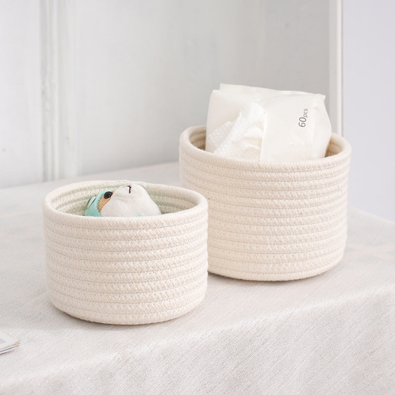 Hand-Woven Desktop Storage Basket - Multi-Color Cotton Rope Organizer