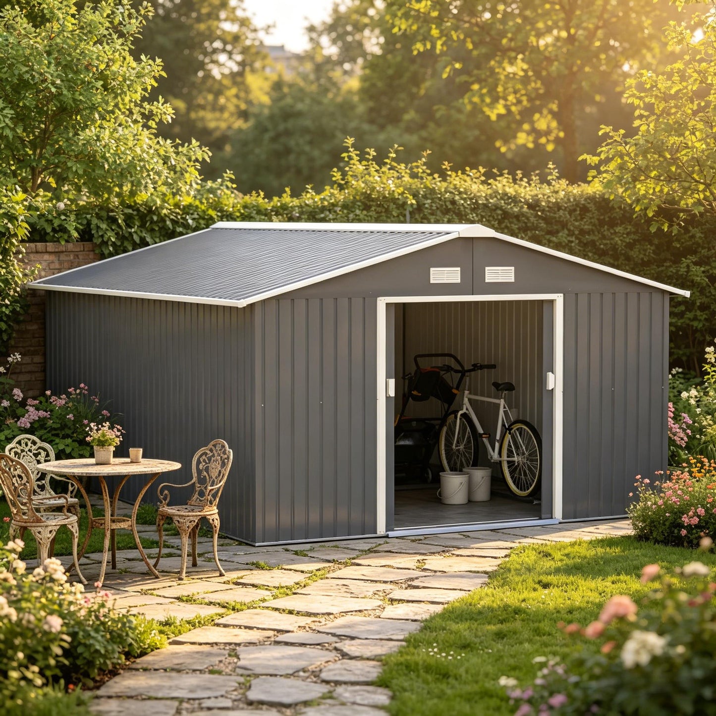 Spacious Garden Storage Shed - Dark Gray Metal Outdoor Shed